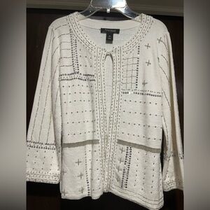 White House Black Market Ivory Beaded Knit Top